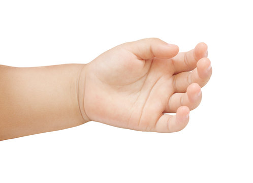 Hand of asian baby on white background.