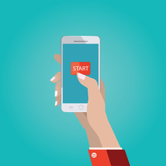 .vector illustration of hand with smart phone, touch interface w