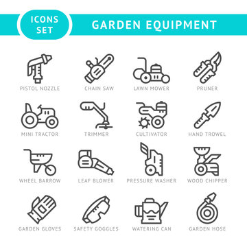 Set line icons of garden equipment
