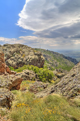 Beautiful mountain landscape with dramatic sky clouds