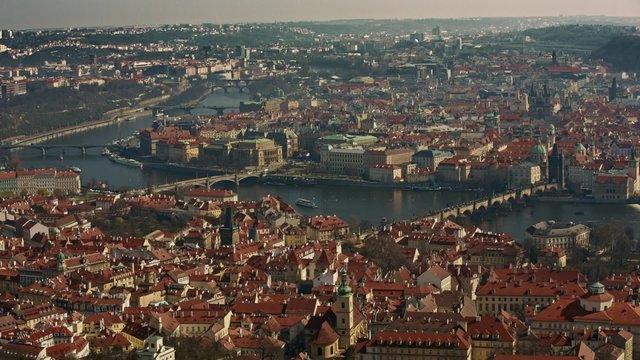 Panoramic view of Charles Bridge and Prague Old Town