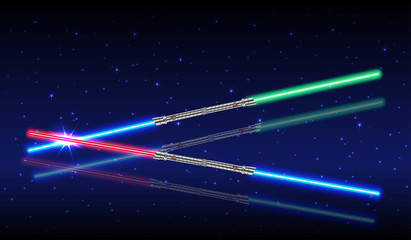 Light swords. Two-handed sword glowing , shiny fight, sparks, vector illustration