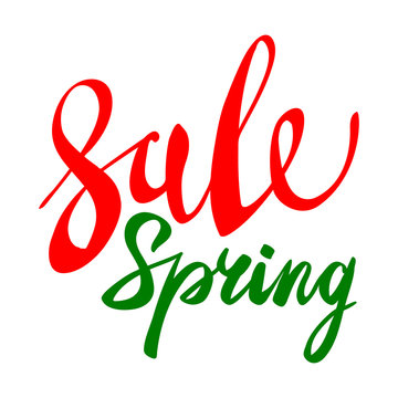 Spring sale vector green red elements, labels and badges.