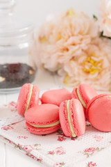 Red macaroons with flowers