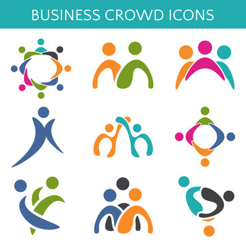 Set of icons crowd business relationship. Vector illustration