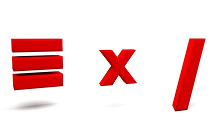 3D rendering of symbols in big letters on a white background.