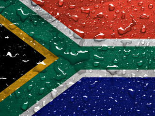 flag of South Africa with rain drops