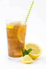 Ice tea with lemon. Isolated photo
