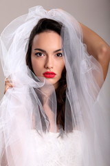 Beautiful girl with a white tulle