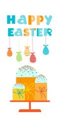 Fototapeten Easter Cake Decorated Eggs Set Traditional Food Happy Holiday Vertical Banner © mast3r