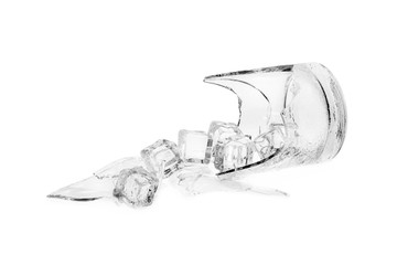 broken glass and ice isolated on white
