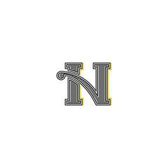 Western N letter logo, vintage gothic wedding invitation emblem, retro business card initial