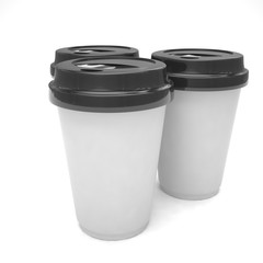 Three paper coffee cups. 3D rendering.