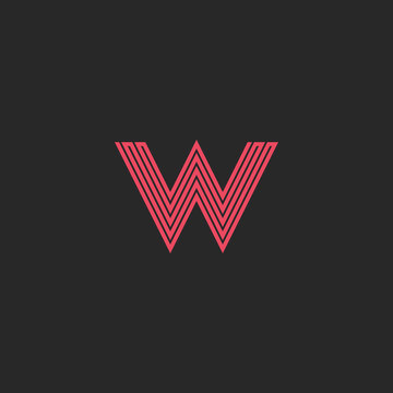 Initial Letter W logo pink line monogram symbol, wedding or business card emblem mockup
