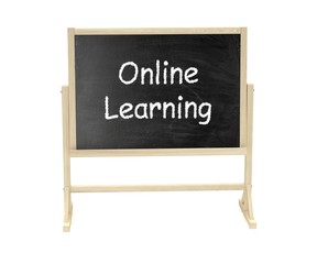Fototapeta premium Online learning concept. Blackboard, chalkboard isolated on white. 3D rendering.