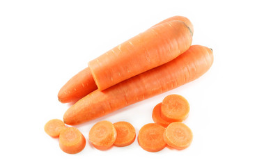 selective focus carrot slice on white background.