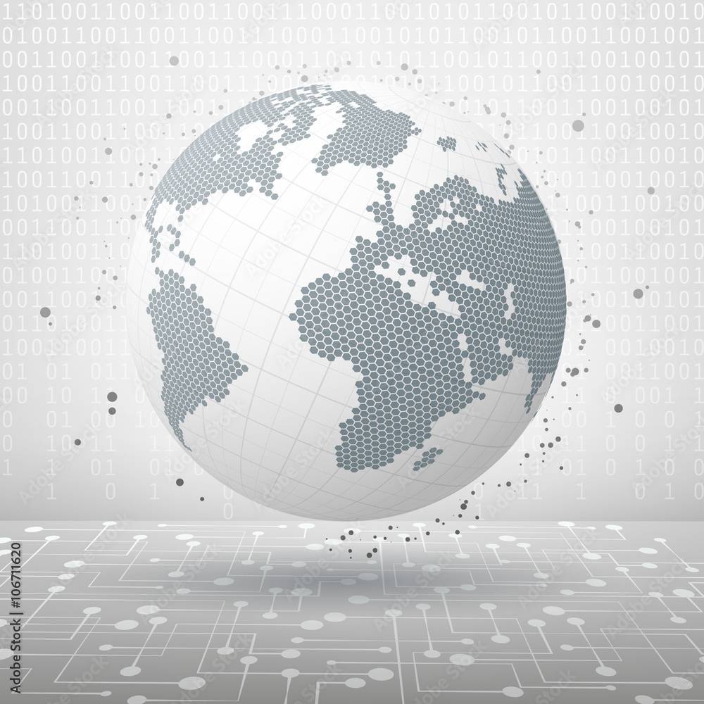 Poster abstract vector illustration. technology planet. the symbolic image of a sphere dotted lines and dot