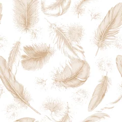 Wall murals Watercolor feathers Seamless texture with hand drawn feathers.
