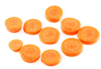 selective focus carrot slice on white background.
