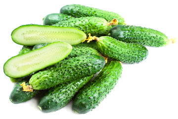 ..Heap of Fresh Cucumber isolated over white background close up