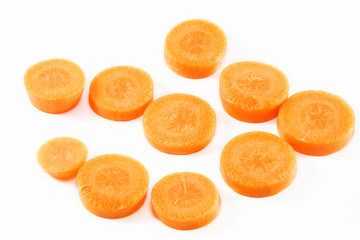 selective focus carrot slice on white background.
