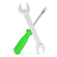 3D Illustration Wrench and screwdriver, service concept