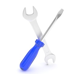 3D Illustration Wrench and screwdriver, service concept
