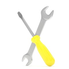 3D Illustration Wrench and screwdriver, service concept