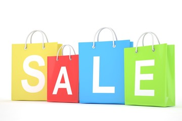 sale written on shopping bag. 3D rendering.