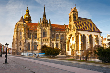 St. Michael chapel and St. Elisabeth cathedral in the main square of Kosice city in eastern...