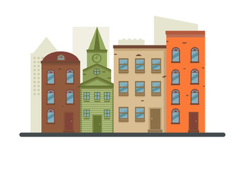 Lovely detailed vector old town village main street illustration