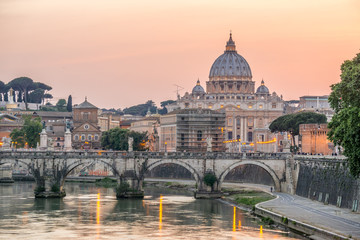 Twilight on Tiber river with sight of Vatican City