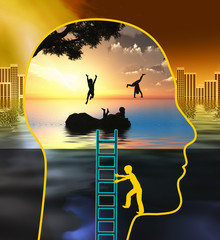 Return to Inner Child. Adult is searching for his childhood memories to forget about the world of today