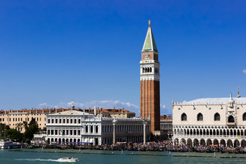 Fototapeta na wymiar View at famous San Marco square waterfront at sunny day, Venice,