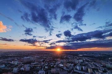Fototapeta premium Sunset over the city of Wroclaw, Poland,