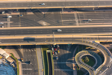 Top view of highway interchange in Dubai
