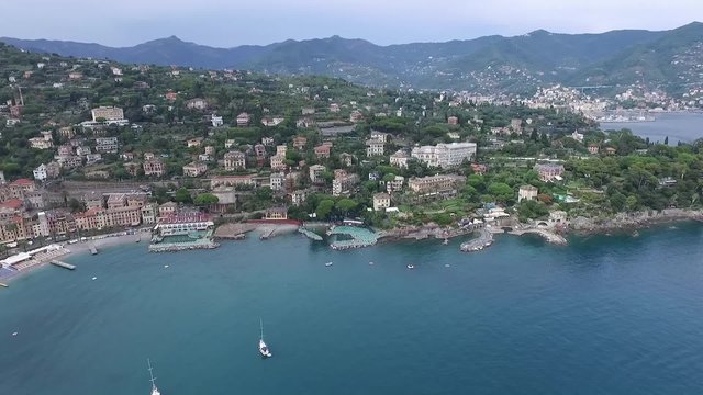 Aerial view of santa margarita liguria Coast of Italy daytime in summer 