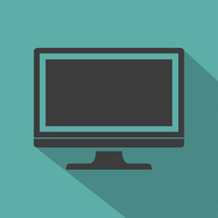 Monitor PC icon flat style with shadow on a green background, vector illustration
