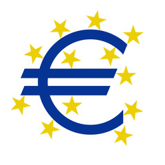 euro currency symbol with stars on a white background, vector illustration stylish