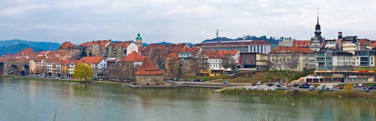 Town of Maribor riverfront panoramic