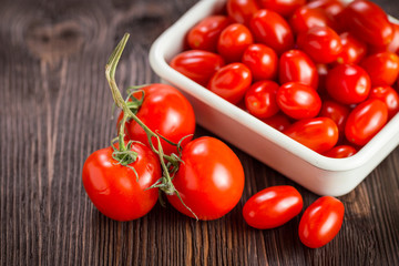 Cherry tomatoes on a wooden table