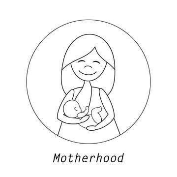 Linear illustration of a mother with a baby.