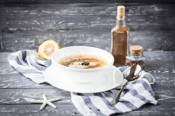 Soup on rustic wood background
