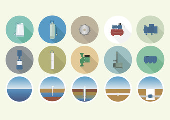 Set of icons with the pump equipment.