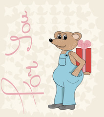 Bear with a gift and the words 