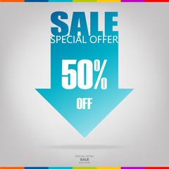 Super Sale arrow banner. Sale background. Big sale. Sale tag. Sell vector. Super Sale and special offers. 50% discount. Vector illustration.