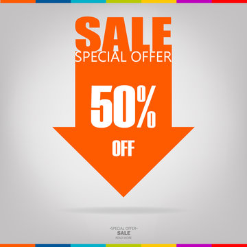 Super Sale arrow banner. Sale background. Big sale. Sale tag. Sell vector. Super Sale and special offers. 50% discount. Vector illustration.