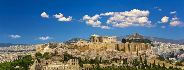 Fotobehang Griekenland. Athene. Stadsgezicht met de Akropolis van Athene (gezien vanaf de Philopappos-heuvel) © WitR