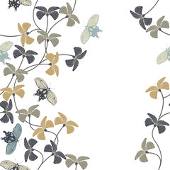 Seamless pattern with stylish flowers and cute butterflies