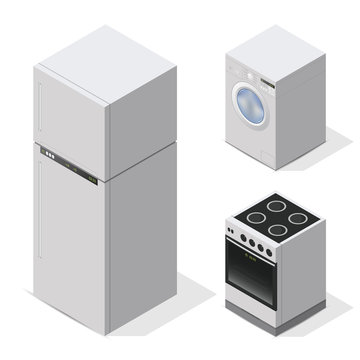 kitchen appliances set. Equipment for the home. Vector isometric illustration. 